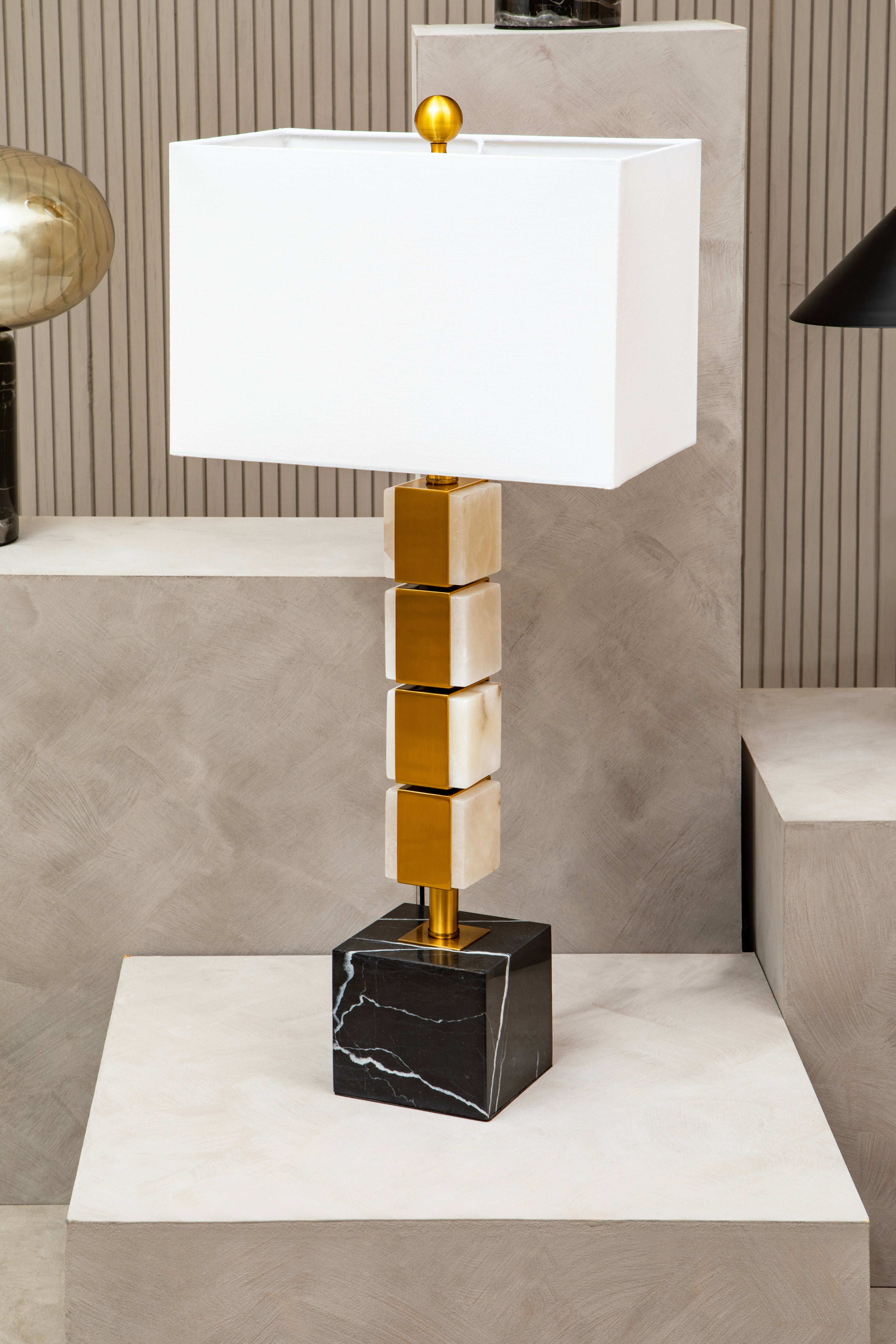 Borello Grey Marble & Gold Stacked Table Lamp